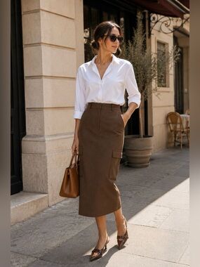 Aritzia Babaton Observer Cargo Skirt Midi Cargo Skirt Brown Size 2